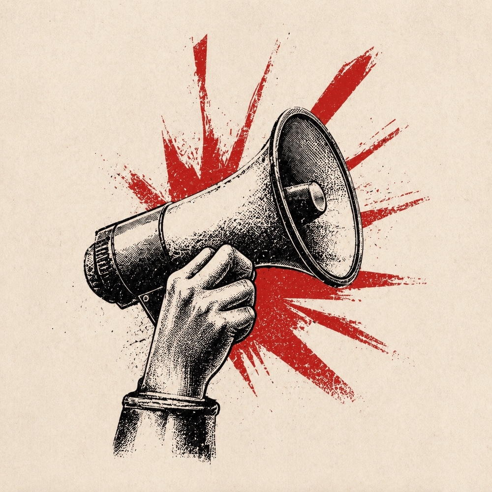 Megaphone with red explosion